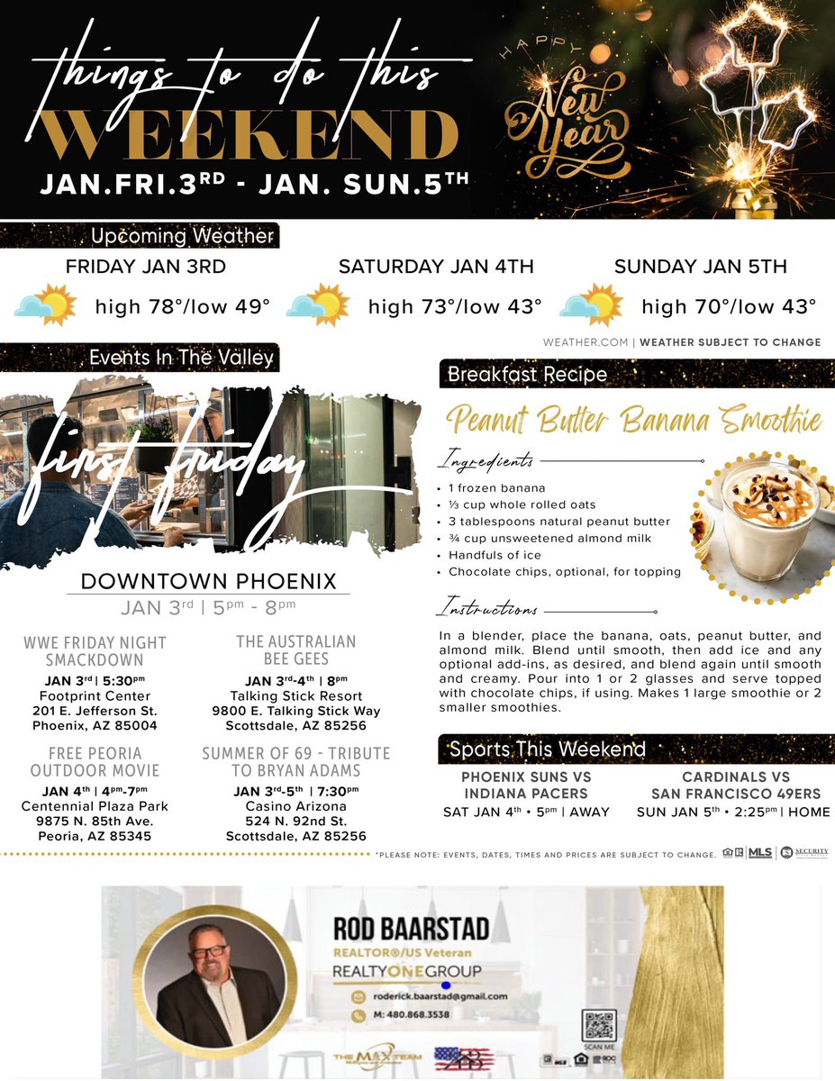 Here…

     Comes…

          The…

                WEEKEND! ☀️

Happy New Year! 🎉

#RodTheRealtorAZ #BuySellAZ
#ArizonaLiving #VeteranRealtor #RetireInArizona #ArizonaRealEstate #AZRealtor #ArizonaHomes #AZHomeHunt #HereToServe

dot.cards/rodbaarstad_re…