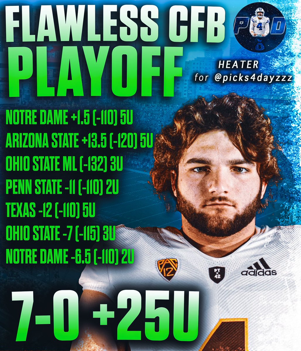 UNDEFEATED CFB PLAYOFF‼️

❤️ = Cashed

7-0 (+25U) Perfection💯

Use Link for 50% Off 1 Month VIP⬇️

dubclub.win/r/p/pri-rkr8a/…