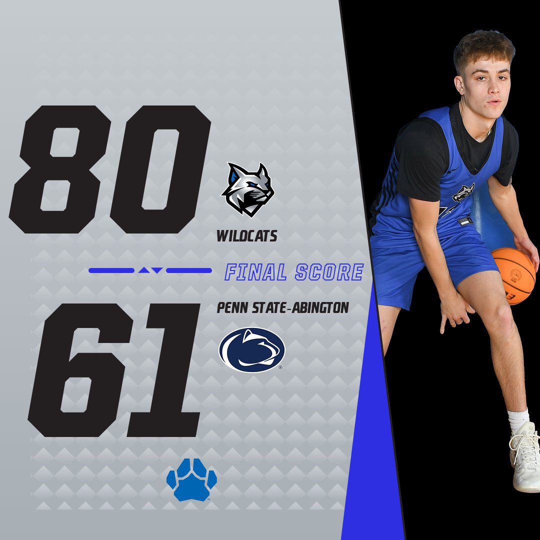 🏆 WILDCATS WIN‼️
 Your #pcthoops squad picked up a tough road win over United East foe, Penn State Abington, 80-61. Behind a great team defensive effort while Barrett tallied another triple-double and Cross collected a 30-piece❕
🏀🔥💯💙
#championsconquertogether