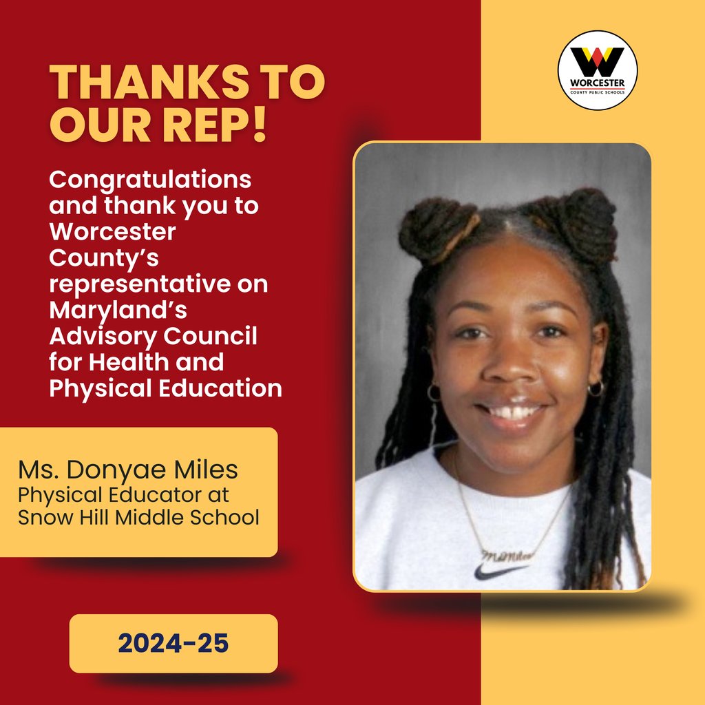 Thanks to Ms. Miles for serving on the Maryland Advisory Council for Health and Physical Education. We know you are representing us well!