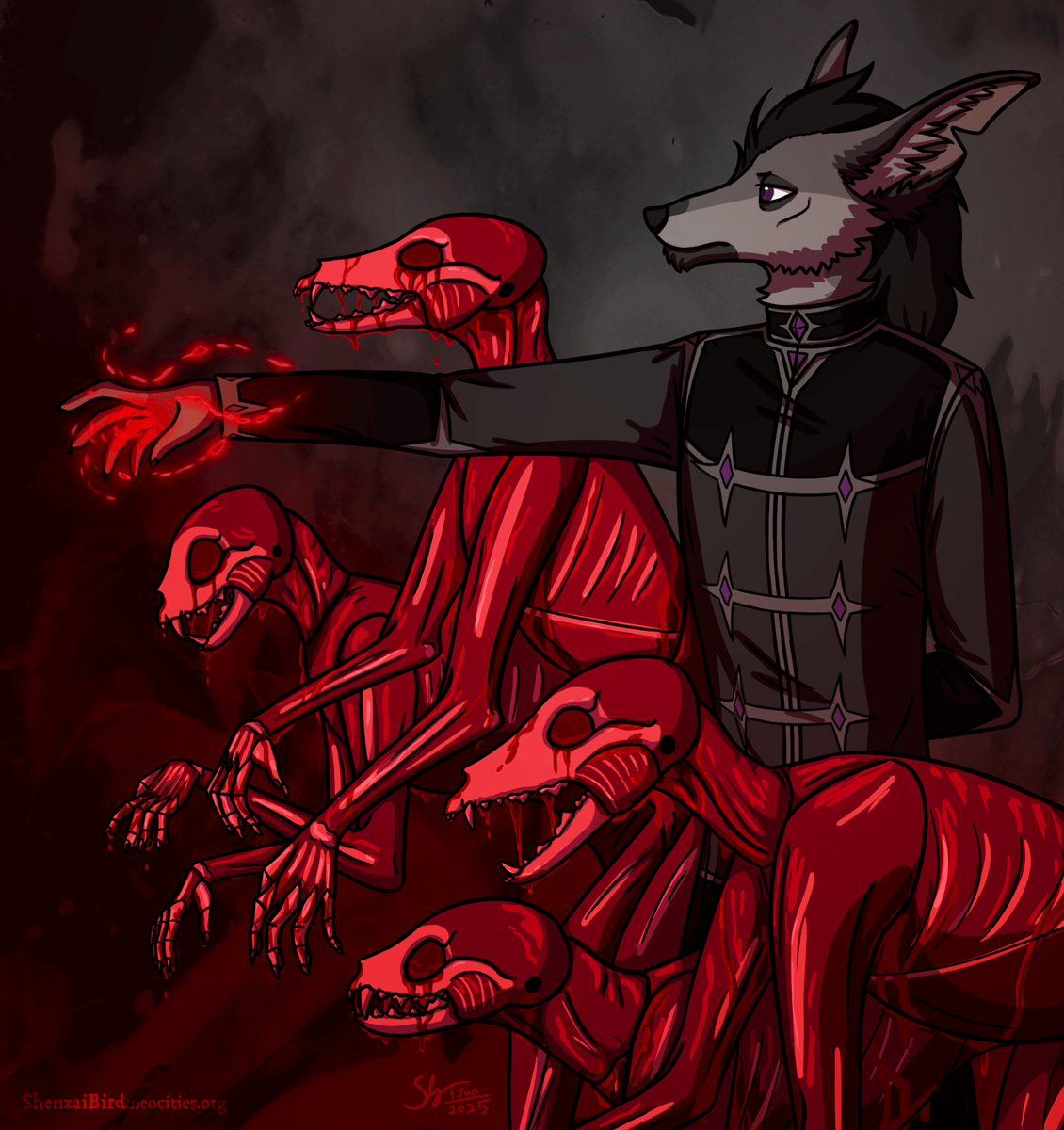 [I don't know how to spoiler for Blood/Gore here, sorry]

Constructs of Blood

Related lore on my site: shenzaibird.neocities.org/s/chars/Verlor…

My first drawing of 2025.