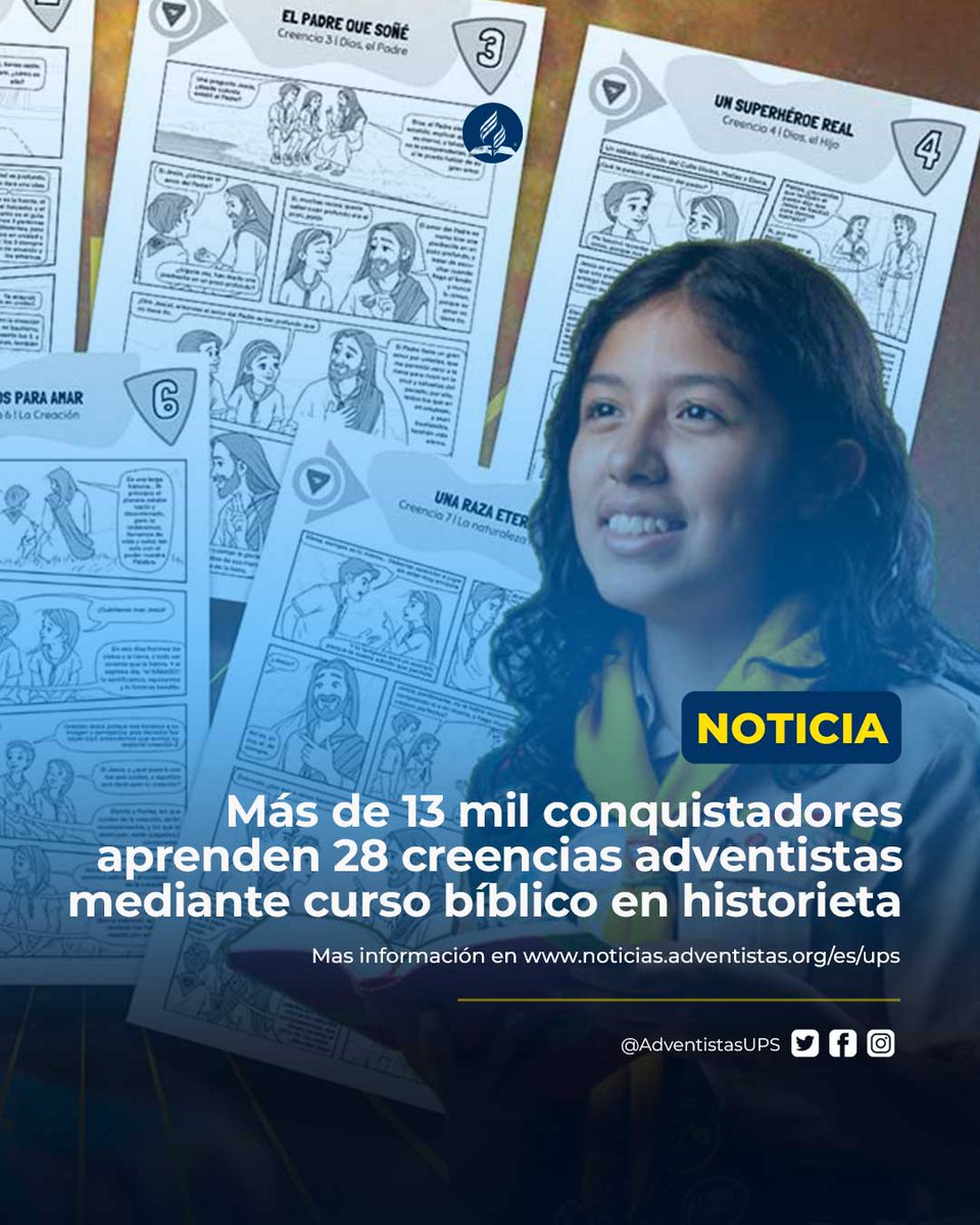 🔴#Noticia | La Iglesia Adventista en el sur de Perú promueve el Curso Bíblico con historietas "AMADOS, de 28 maneras"; para conquistadores. ⛪💛📚✨

👉 Lee aquí: noticias.adventistas.org/es/mas-de-12-m…

#NoticiasAdventistas #Conquistadores #CamporíUPS