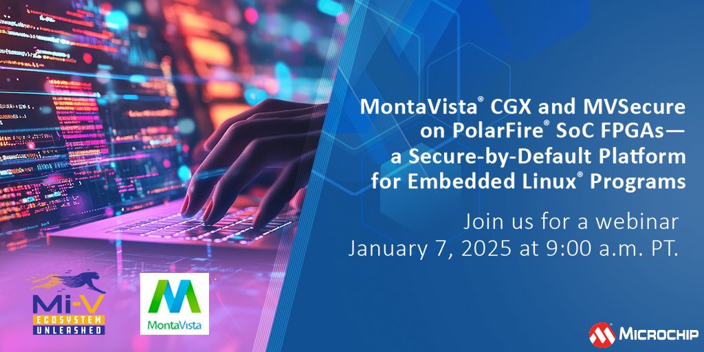 MicrochipTech's tweet image. Optimize your cybersecurity by combining PolarFire® SoC FPGAs with CVE protection, integrity management, secure boot and transport layer security from @mvista. Register now: mchp.us/49sip0B. #PolarFire #SoC #FPGAs #Cybersecurity