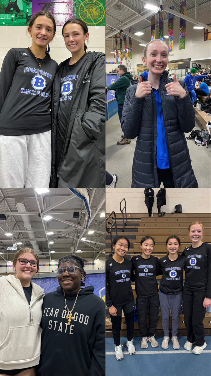 GIRLS INDOOR TRACK

Braintree - 60
Walpole - 40

Bridgette Curran, Skye Burnside, Emma Koca &amp; Suzanna Bergsten efforts helped seal the win!

Erin Kelley (300, LJ), Caitlyn Chang (Mile), Grace Mitchell (Mile), Anna Flaherty (1000), Aine Leonard (600) all qualified for divisionals!