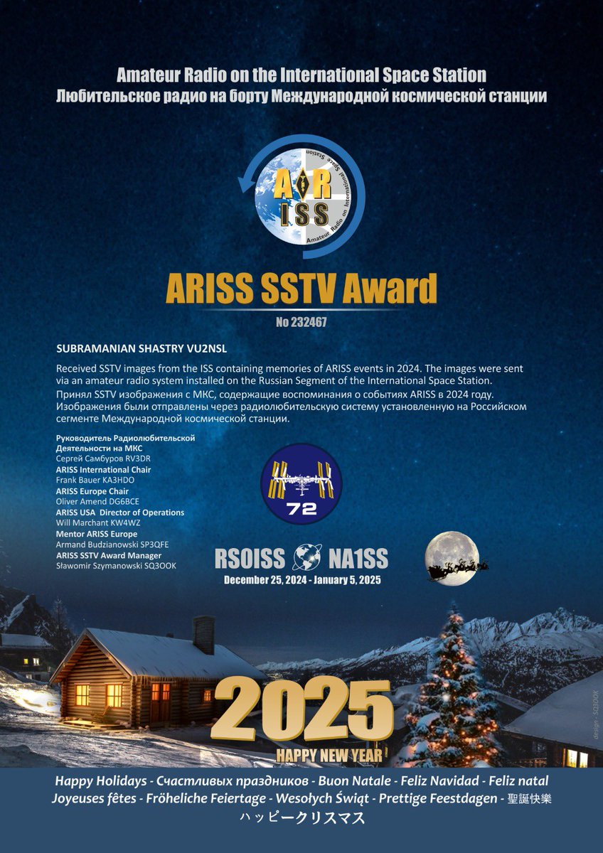 vu2nsl's tweet photo. ARISS. SSTV. Captured by VU2NSL. SUBBU MJ89dx on 1st Jan 2025 IST 07:56 https://t.co/Du2I4Sk02W