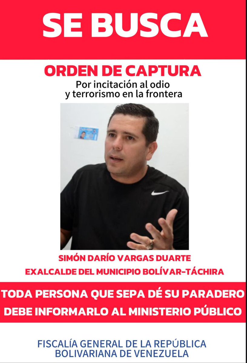ALERTA

Se llevaron a Simon Vargas, ex alcalde y dirigente opositor del municipio Bolívar del estado Tachira, fue sacado encapuchado por el Sebin del apartamento de su suegra, ubicado en los bloques de Cayetano Redondo de San Antonio del Tachira.
Minutos antes rodó este aviso