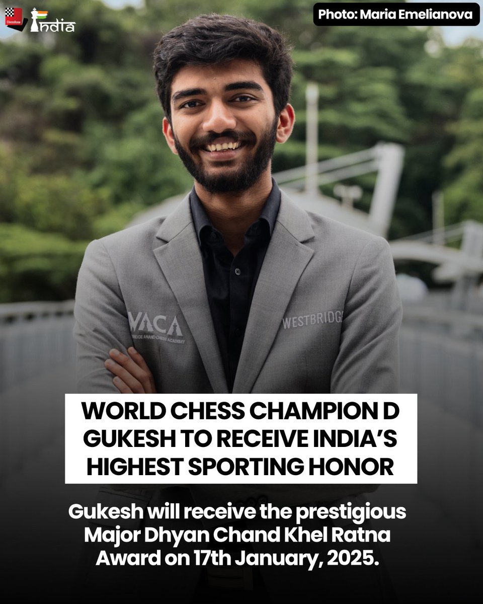 AkshayNayak143's tweet image. @DGukesh Incredible news for Indian chess! 🇮🇳
 @DGukesh’s historic year just keeps getting better – from World Champion to receiving the Khel Ratna, the highest honor in Indian sports. A true inspiration for the next generation! ♟️ #Gukesh #KhelRatna #ChessChain 
Congrats Brother