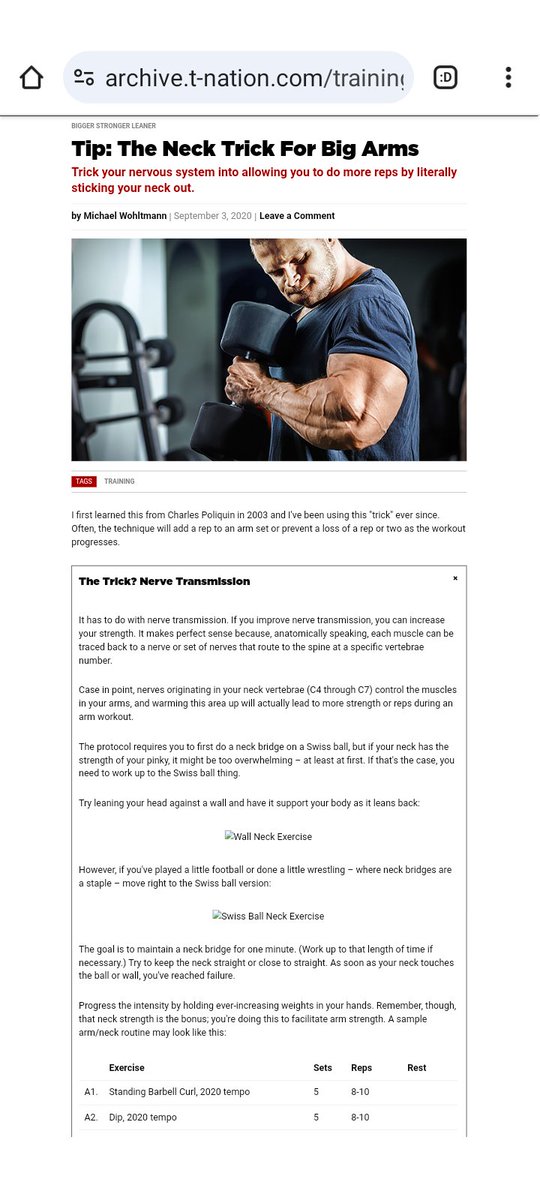 TippytopshapeU's tweet image. 🚨WARNING🚨Neck Bridges
💪Build Big Arms🤫#staticholds
warmups enhance performance
🪄improved nerve transmission✨
#neckbone c4-7
"warming this area up will actually lead to more strength or reps"
central nervous system
#cns training
🔝#occultbodybuilding
x.com/TippytopshapeU…
