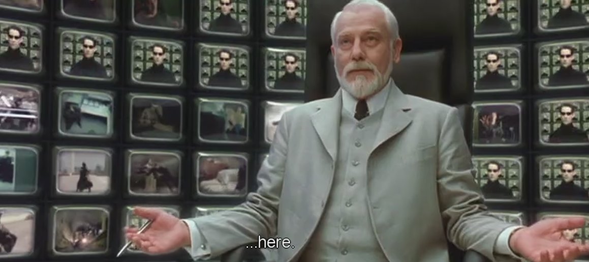 InisErenn's tweet image. He makes his way up the stairs, to the source, like Neo, 
To the Watcher.
The watcher on the Wall.
The Architect with his 🖊️ 
Turning the Reel of the Matrix.
#matrixdecoded