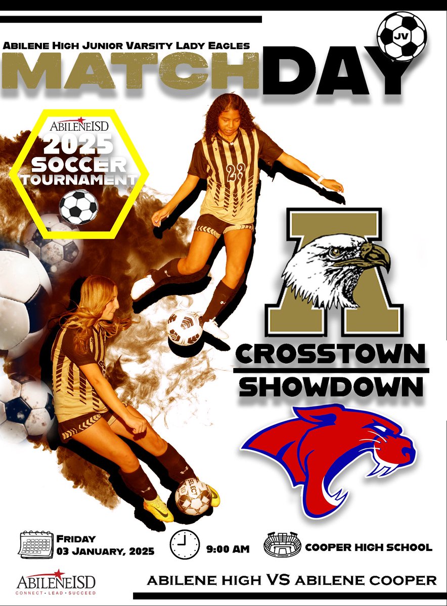 AHS_Women_Soc's tweet photo. CROSSTOWN SHOWDOWN! 🦅🆚🦅
The Abilene High Junior Varsity Lady Eagles are ready to take on Cooper High School in a thrilling crosstown clash!
Date: January 3, 2025 Location: Cooper High School Time: 9:00 AM
Let's go, Lady Eagles! #AHSEagles #JVLadyEagles #CrosstownRivalry https://t.co/qDQnn4CcSf