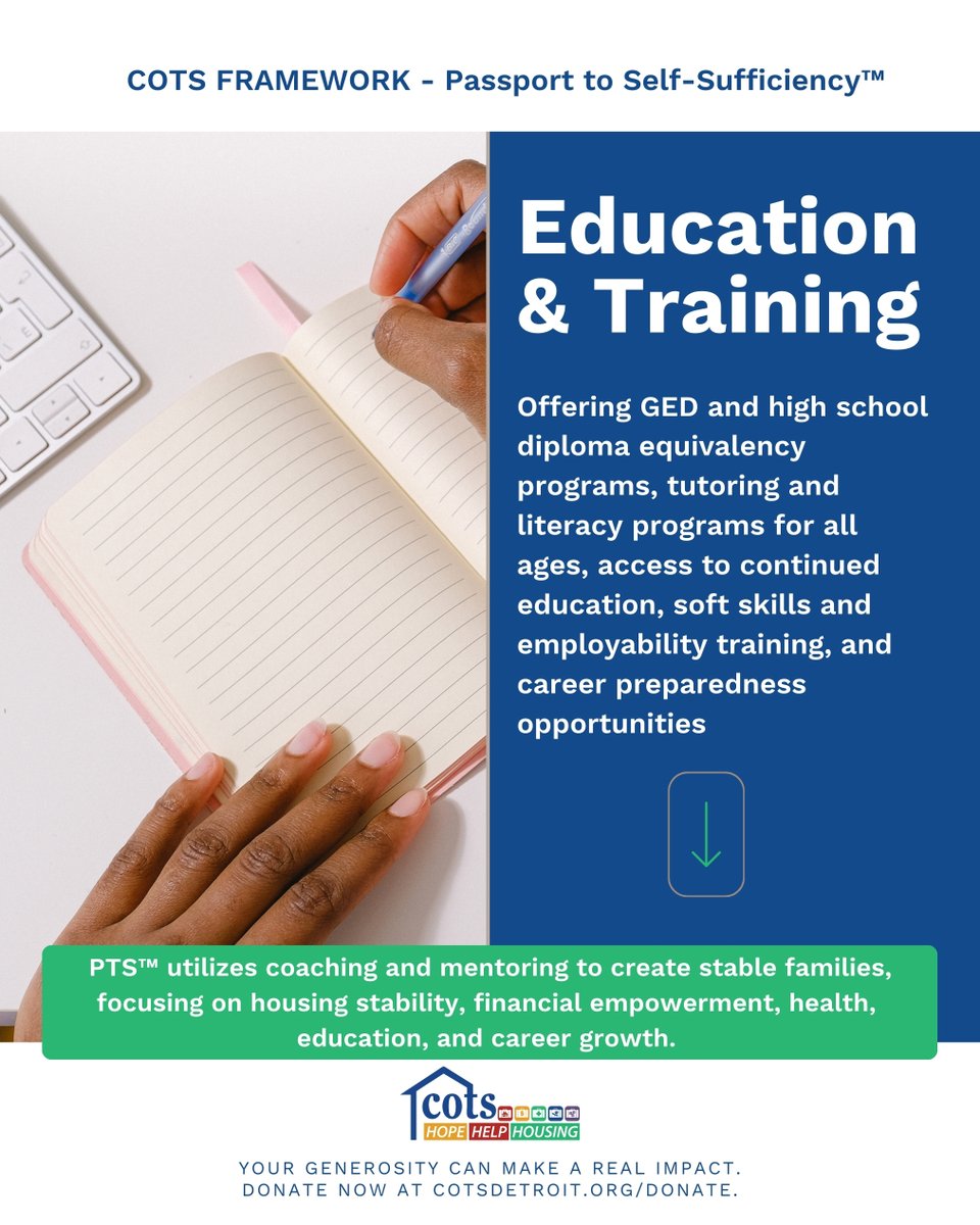 📚 Education is Key! We offer GED programs, tutoring, &amp; employability training to help families reach their educational goals. Every step taken is a step toward stability!

Visit our website to learn more, donate, and read testimonials: cotsdetroit.org