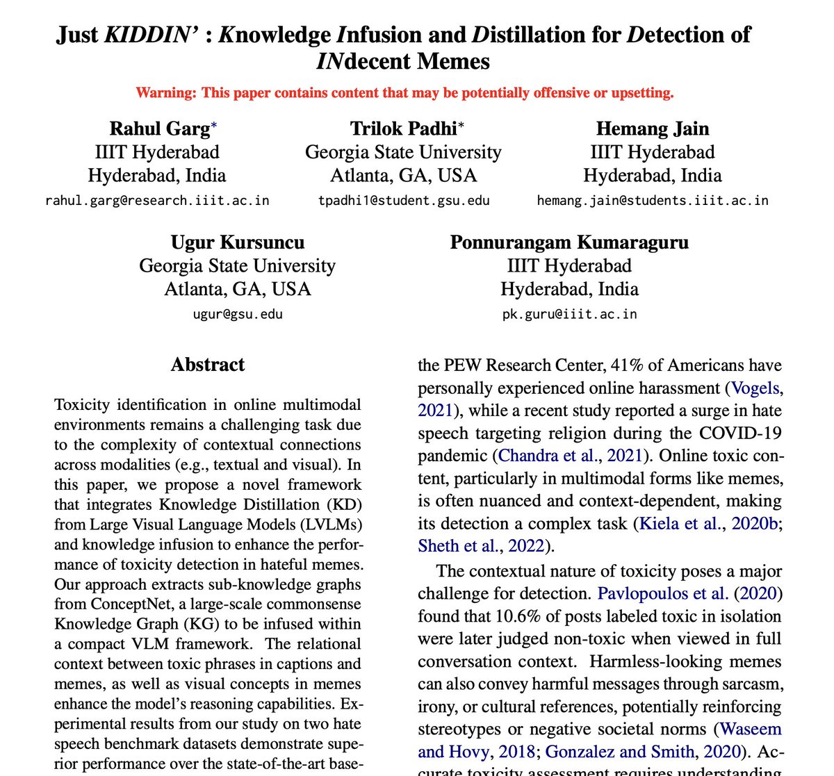 7/7 Improves decision boundaries in detecting harmful content with clearer separations between toxic and non-toxic memes. 

May be of interest to <a href="/chrmanning/">Christopher Manning</a> <a href="/jurafsky/">Dan Jurafsky</a> <a href="/baharanm/">Baharan Mirzasoleiman</a> <a href="/WeiWang1973/">Wei Wang</a> <a href="/ZhongingAlong/">Ellen Zhong</a> @sebastianseung <a href="/dmguiuc/">Data Mining Group@UIUC</a> <a href="/gregd_nlp/">Greg Durrett</a> <a href="/YizhouSun/">Yizhou Sun</a>

📜arxiv.org/pdf/2411.12174