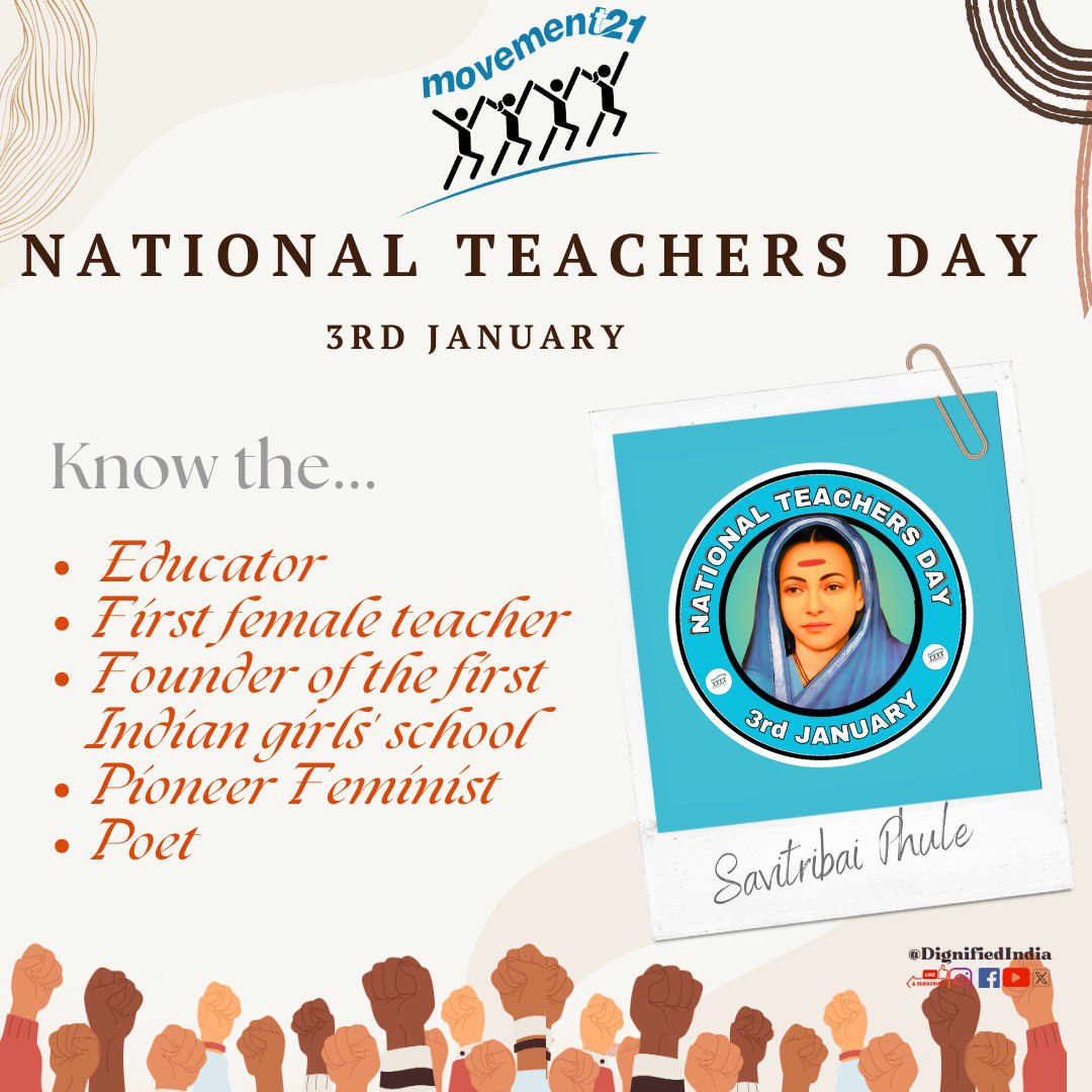 3 January: Happy National Teachers Day!

#NationalTeachersDay3Jan #SavitribaiPhule #Movement21