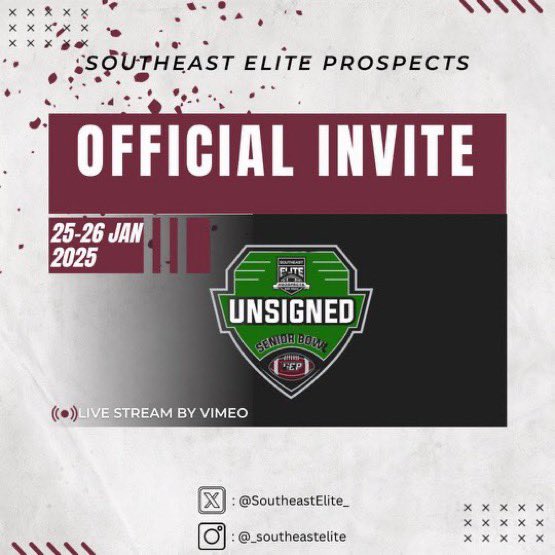 1luucam_'s tweet photo. Blessed to be invited to the 2025 Unsigned Senior Bowl!!
@CoachPinedaFB 
@SoutheastElite_ 
@NEGARecruits 
@NwGaFootball 
@ATLMetroSports https://t.co/JmNMTpbL40