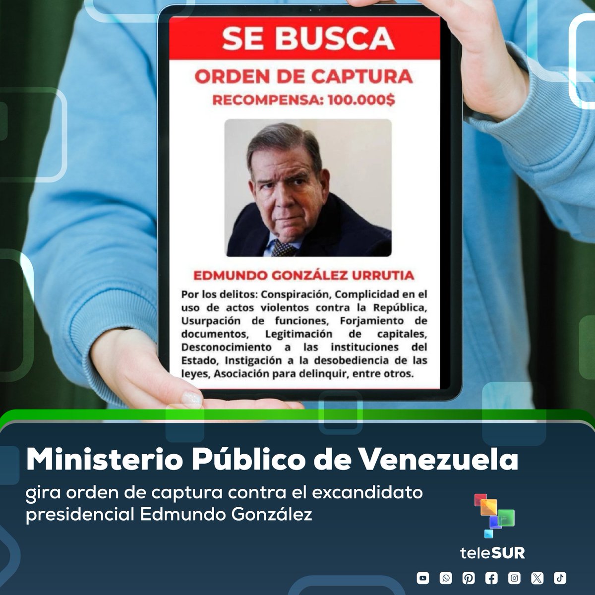 La Fiscalía General de #Venezuela emitió una orden de captura contra el excandidato de la extrema derecha venezolana, Edmundo González Urrutia, por una serie de delitos. En un comunicado oficial, el ente fiscal precisó los cargos que motivan la búsqueda de González Urrutia,