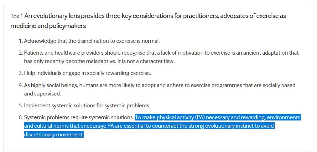 Emmanuel (Manos) Stamatakis (@m_stamatakis) on Twitter photo "....humans evolved to engage in lifelong habitual #PhysicalActivity, but never evolved to exercise which is a modern behaviour ...in industrialised economies."
Excellent (very thought-provoking!) review in <a href="/BJSM_BMJ/">British Journal of Sports Medicine (BJSM)</a> on why ppl struggle to stick to exercise & possible "....humans evolved to engage in lifelong habitual #PhysicalActivity, but never evolved to exercise which is a modern behaviour ...in industrialised economies."
Excellent (very thought-provoking!) review in <a href="/BJSM_BMJ/">British Journal of Sports Medicine (BJSM)</a> on why ppl struggle to stick to exercise & possible