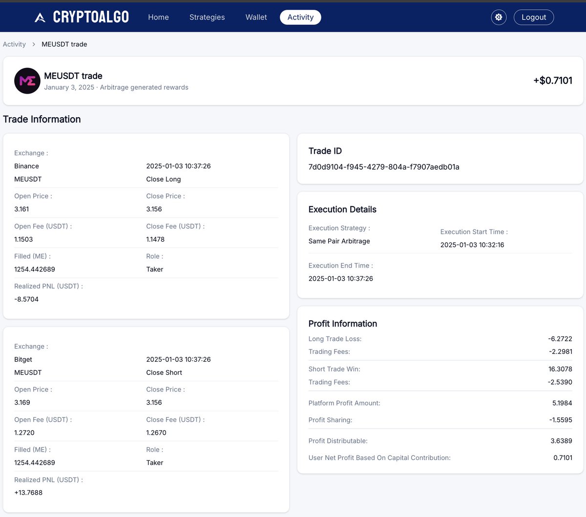 AnsonBalaena's tweet image. 【🏦CryptoAlgo: Stability &amp;gt; Profitability 】

CryptoAlgo, 
has launched a cross-exchange arbitrage algorithm ⛓️‍💥💵
that leverages millisecond-level high-frequency strategies &amp;amp; execution programming code. 📝🤖

(acc running since last year, 
25 May 2024.
Starting with 100k USD.)…
