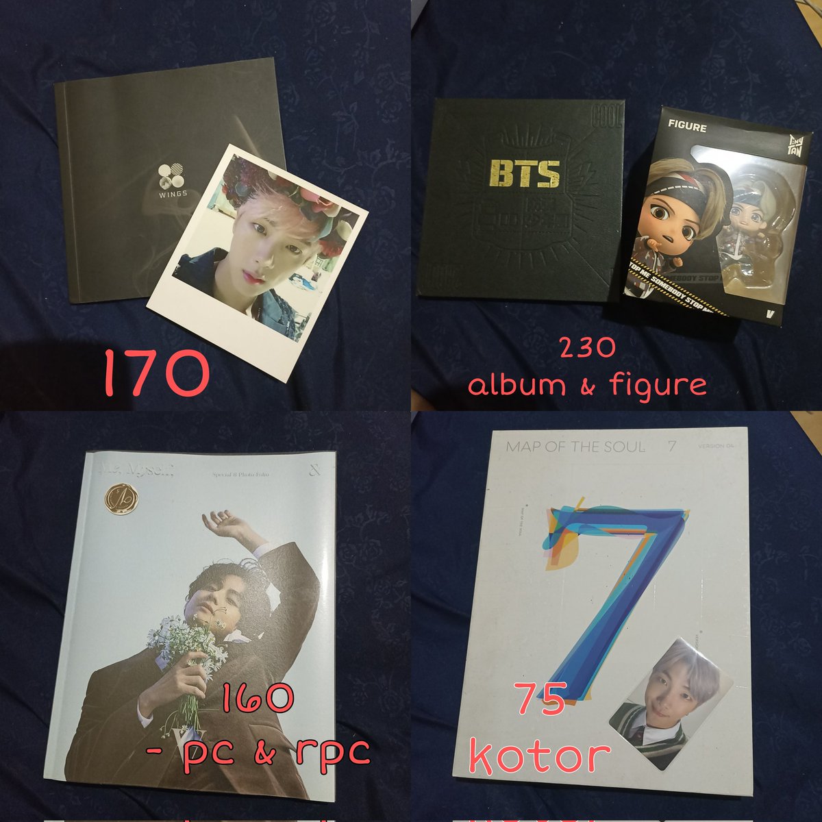 [Help rt🙏]
WANT TO SELL // WTS
Album unsealed fullset BTS
Mostly masih good condi &amp; beberapa minus kotor

✦ Dom Jateng, INA
✦ Exc pack &amp; adm 🍊
✦ Nego tipis
✦ Keep event with DP
✦ Not sensitive buyer
✦ For serious buyer only

Tags album bts Bangtan unsealed fullset
