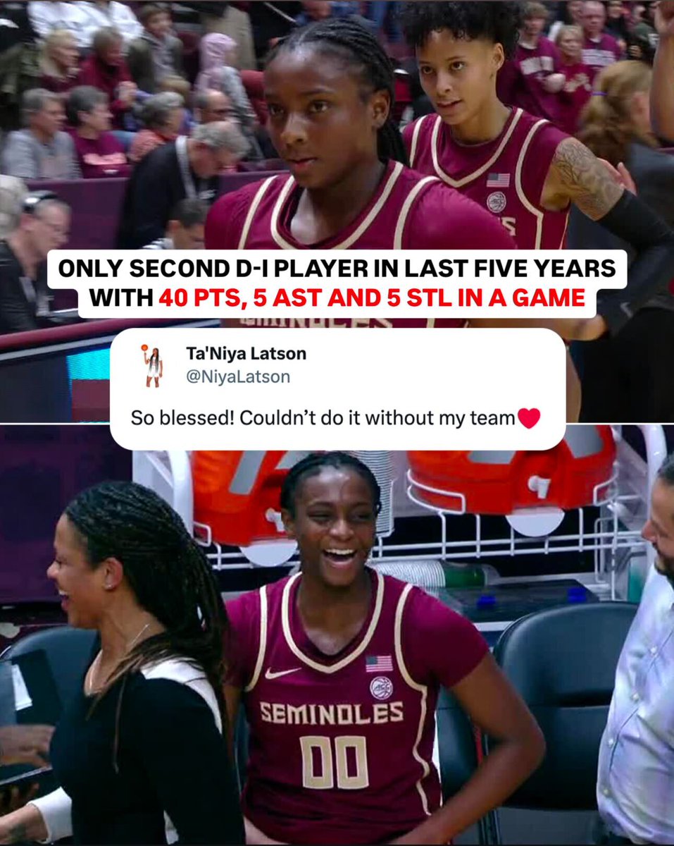 espnW's tweet image. Ta’Niya Latson credited her teammates after an historic night 👏 

@fsuwbb