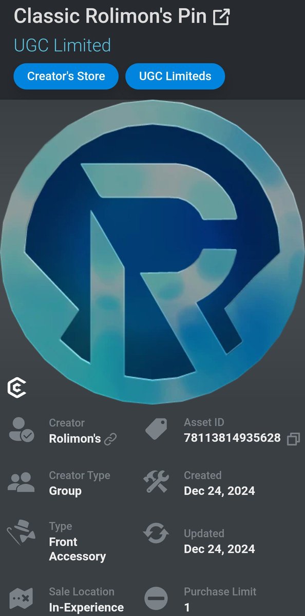 Giveaway Classic Rolimon's Pin
Req :
Follow me + <a href="/restlessszn/">restlessszn</a> + <a href="/Rolimons/">Roblox Trading News | Rolimon's</a> 
♥️+♻️ 
Comment : Happy New Year
End 24 Hours