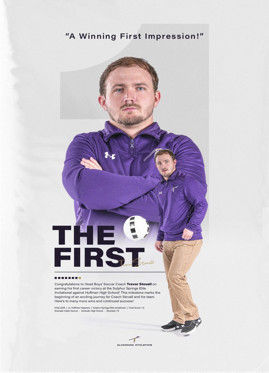 𝑭𝑰𝑹𝑺𝑻 𝑪𝑨𝑹𝑬𝑬𝑹 𝑾𝑰𝑵 🏹

Congratulations to Coach Stovall on earning his first career win as the Head Boys Soccer Coach today! The journey is just beginning! 

#AlvaradoExcellence #TR1BE