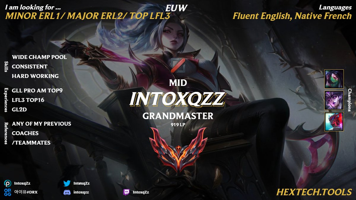 I'm belatedly announcing that I'm LFT for this split. I was thinking of taking a break due to uncertainties regarding my IRL schedule (Now it's fixed) 
- Very hard worker and motivated player
- Have a huge champ pool
- VODs
- References
Give me one TO and u will understand it :D