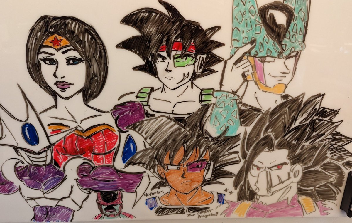 Cyber54prime's tweet photo. More white board sketch, mostly #dragonball 

#wonderwoman #cooler #turles #cumber #bardock #perfectcell #cellmax https://t.co/mOvFvhlXNI