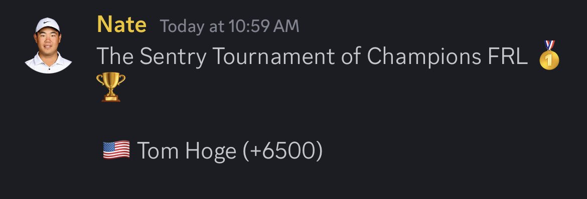 NateOoTR's tweet image. I tipped the single bullet Tom Hoge FRL exclusive in the OoTR Discord!

Hit me up for the link to join the near 200 member community. FREE of charge and no hidden paywalls!

A nice start to the 2025 #PGATour season. Now let’s get an outright!

#TheSentry #SentryTOC @TheSentry