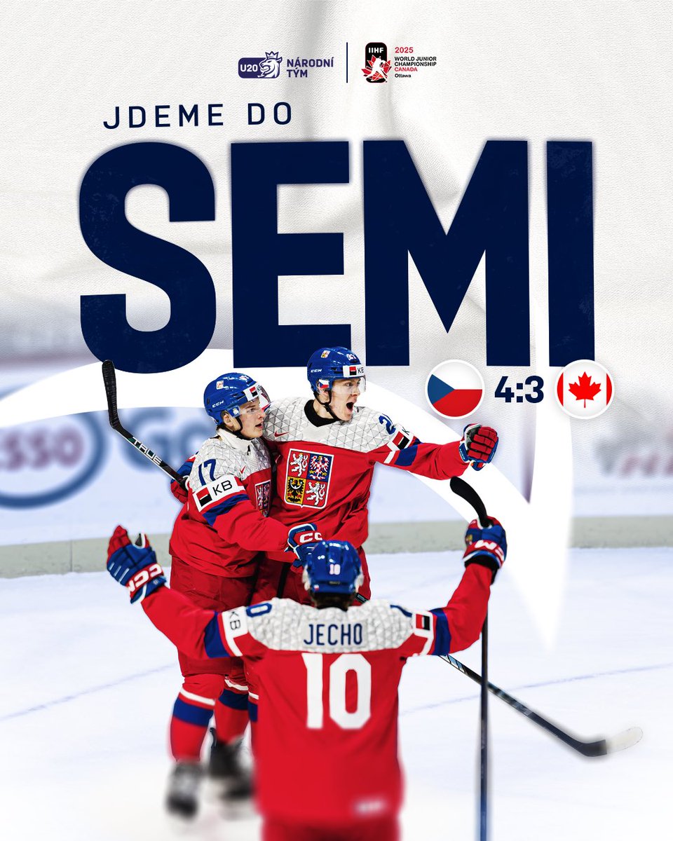 czehockey's tweet photo. NESKUTEČNÉ! 🚀

I letos si zahrajeme o cenné kovy na juniorském šampionátu. 👊

#CZECAN #WorldJuniors #narodnitym https://t.co/O5mTb8BSGY