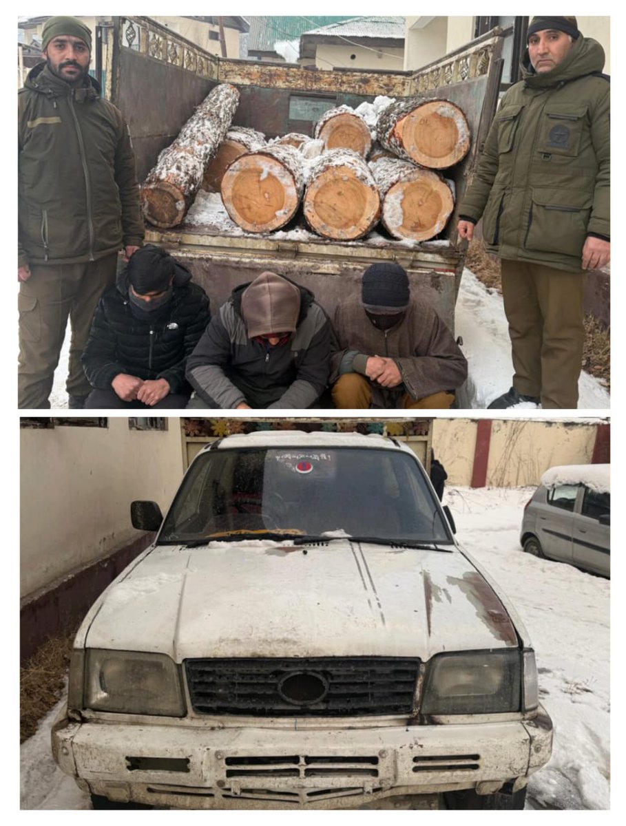 Baramulla Police (بارہمولہ پولیس) (@baramullapolice) on Twitter photo Illegal Timber Seized at Drung Crossing; Case registered and
Three Individuals Arrested.
<a href="/JmuKmrPolice/">J&K Police</a>
<a href="/KashmirPolice/">Kashmir Zone Police</a>
<a href="/DIGBaramulla/">DIG of Police NKR Baramulla</a>
<a href="/DCBaramulla/">Deputy Commissioner Baramulla</a>
<a href="/Gurinderpal_IPS/">Gurinderpal Singh, IPS</a> Illegal Timber Seized at Drung Crossing; Case registered and
Three Individuals Arrested.
<a href="/JmuKmrPolice/">J&K Police</a>
<a href="/KashmirPolice/">Kashmir Zone Police</a>
<a href="/DIGBaramulla/">DIG of Police NKR Baramulla</a>
<a href="/DCBaramulla/">Deputy Commissioner Baramulla</a>
<a href="/Gurinderpal_IPS/">Gurinderpal Singh, IPS</a>