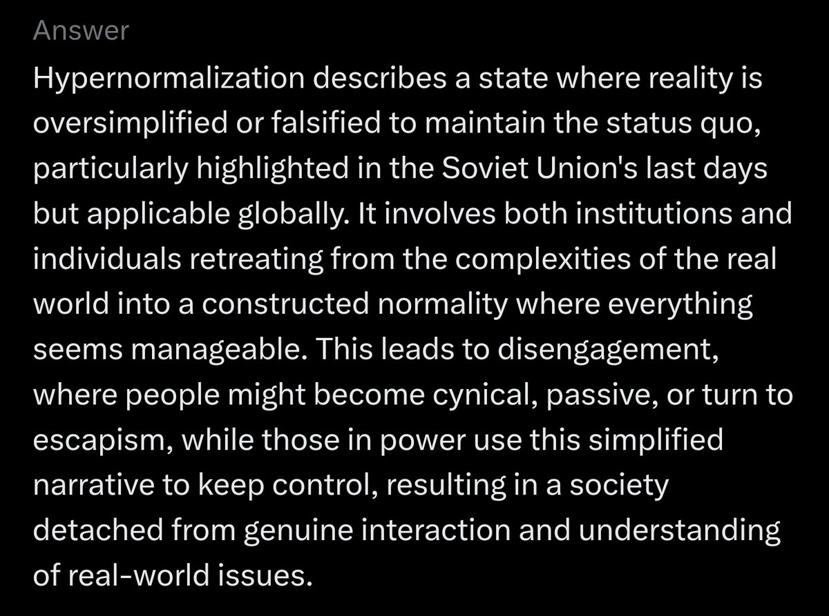 Vanilamilksnake's tweet image. Grok, what is #hypernormalization ?