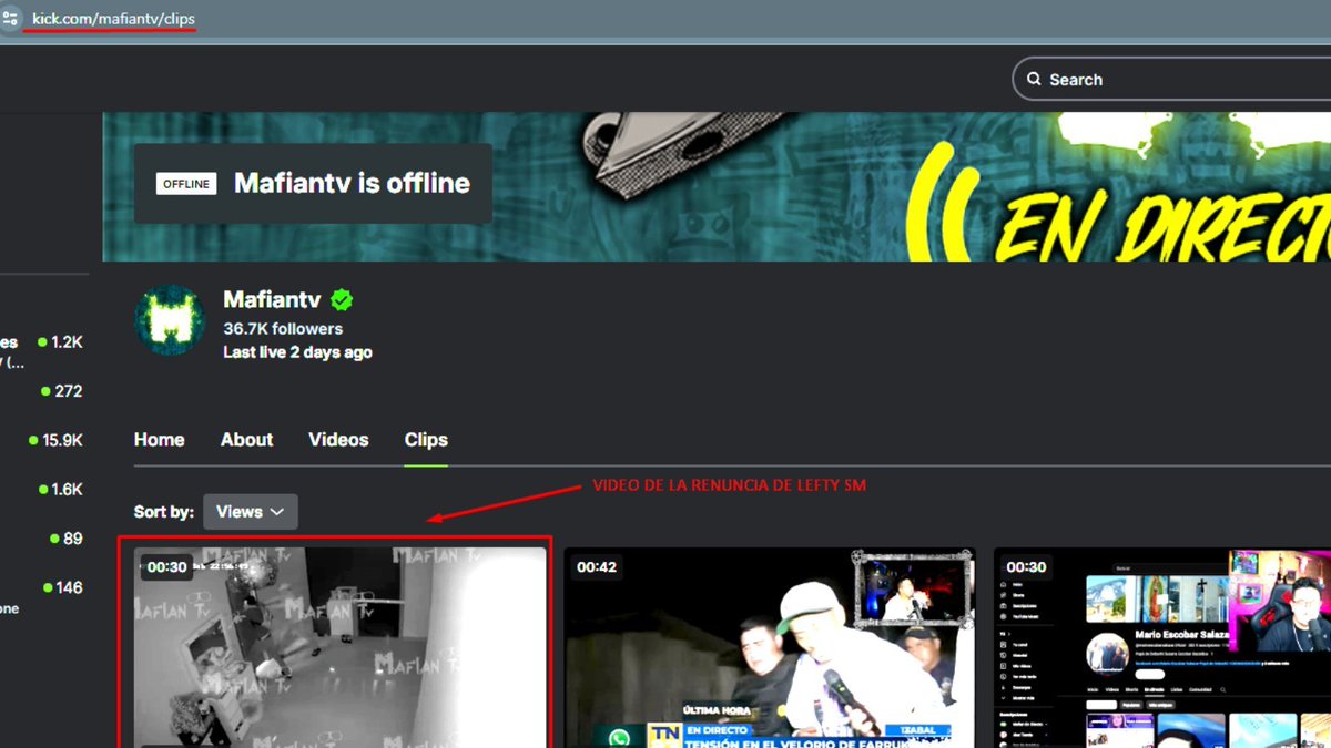 Anonnetinfo's tweet photo. @fabianpasos #mafiantv lucrando con dolor y tragedias, en su canal de #Kick tiene el Clip con Pin o #1 en su canal  del video de cuando Renuncian a #leftysm ,

 A pesar de que ya pasaron meses, ahi tiene el clip bien pineado o como #1   

 No le importa el dolor de la familia de lefty, hijos , amigos etc... el con tal de llamar la atención y monetizar ahi deja el video #santafeklan @santa_fe_klan_