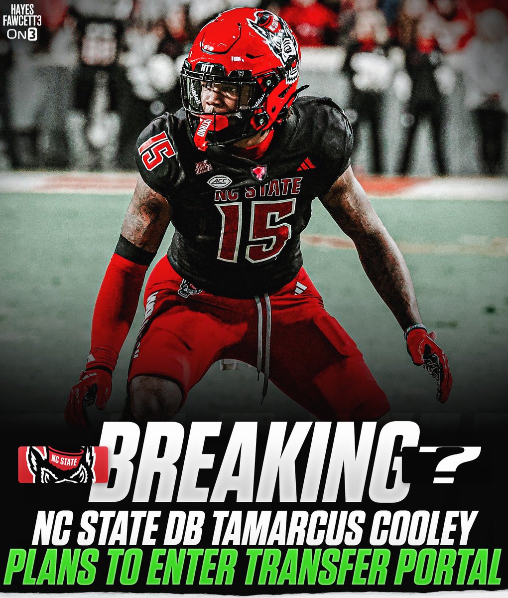 BREAKING: NC State starting DB Tamarcus Cooley plans to enter the Transfer Portal, per his rep @bzsportsmgmt

The 6’0 200 DB totaled 39 Tackles, 9 PBU, 2 FF, &amp; 3 INT this season

Highest graded player on NC State’s defense (PFF)

3 years of eligibility 

on3.com/transfer-porta…