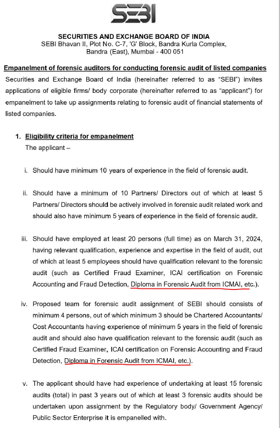 CmaSwaroop's tweet photo. Great news for DFAs from ICMAI!
SEBI ad for forensic auditors - incl. CMAs !!
#icmai https://t.co/OygYJ1zjCD