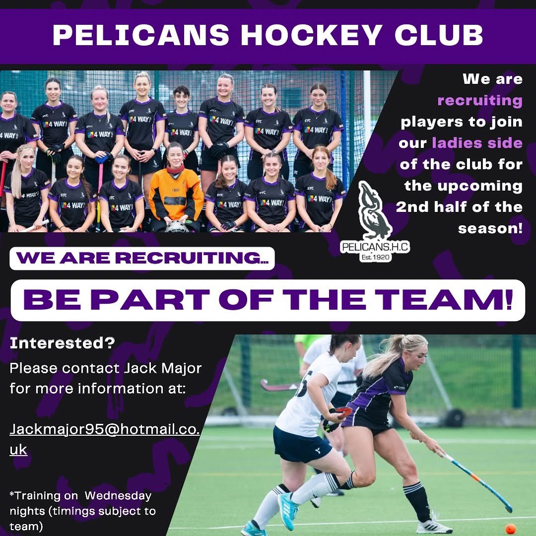The women’s side of the club are recruiting! If you’re interested in playing for us please contact Jack on the email shown or alternatively send us a message! All abilities welcome and wanted! 💜🏑