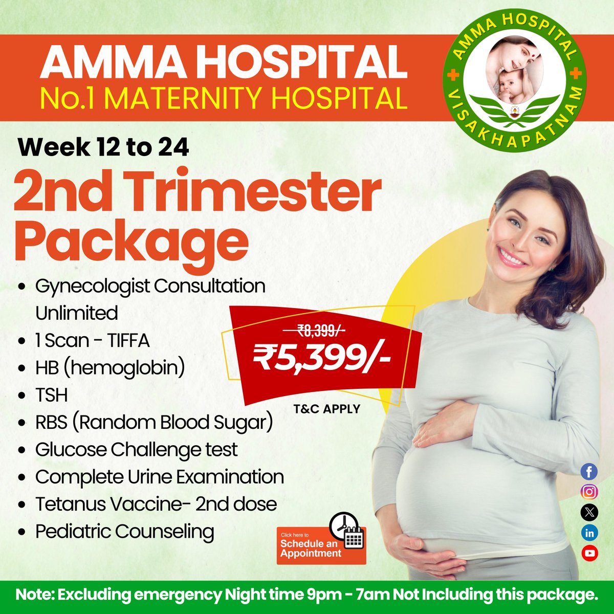 AmmaHospit81627's tweet image. At Amma Hospital, we prioritize your health and your baby's well-being during this crucial phase of pregnancy.

📞 Contacts : +91 9701218666 | +91 9515888591 | +91 9392205672

#AmmaHospital #2ndTrimester #PregnancyCare #MaternityPackage #PregnancyHealth #MotherCare