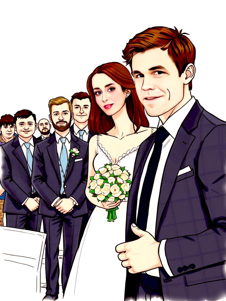 pcmguru's tweet photo. @MagnusCarlsen to wed fiancé Ella Victoria Malone.
Choosing the best man was solved by sharing the honours. Co-Bestmen.
#MagnusCarlsen #Taken #Mated 
Artwork by @pcmguru 
#chess #wedding #bestmen #GOAT
#magnuscarlsen https://t.co/Dh6AzZRvxr