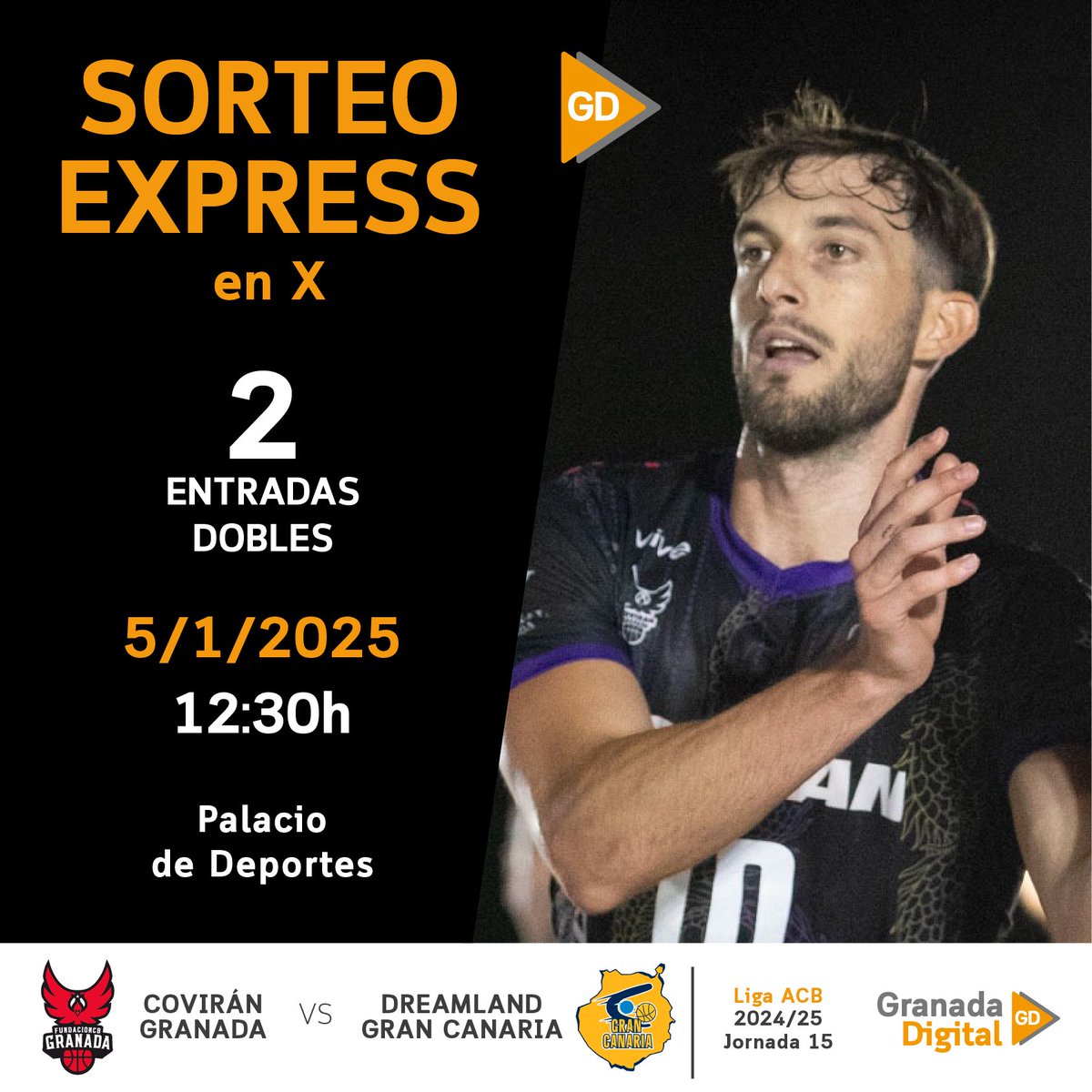 GranadaDigital (@granadadigital) on Twitter photo 🏀#SORTEOEXPRÉS | El <a href="/CoviranGranada/">Coviran Granada</a> regresa al Palacio para medirse a <a href="/GranCanariaCB/">Dreamland Gran Canaria</a>
¿Quieres asistir gratis?
🎟Sorteamos una entrada doble:
🔄RT a la publicación
👬Menciona con quién irías
📲Sigue a <a href="/granadadigital/">GranadaDigital</a>
El sábado 4 de enero daremos el nombre del ganador 🏀#SORTEOEXPRÉS | El <a href="/CoviranGranada/">Coviran Granada</a> regresa al Palacio para medirse a <a href="/GranCanariaCB/">Dreamland Gran Canaria</a>
¿Quieres asistir gratis?
🎟Sorteamos una entrada doble:
🔄RT a la publicación
👬Menciona con quién irías
📲Sigue a <a href="/granadadigital/">GranadaDigital</a>
El sábado 4 de enero daremos el nombre del ganador