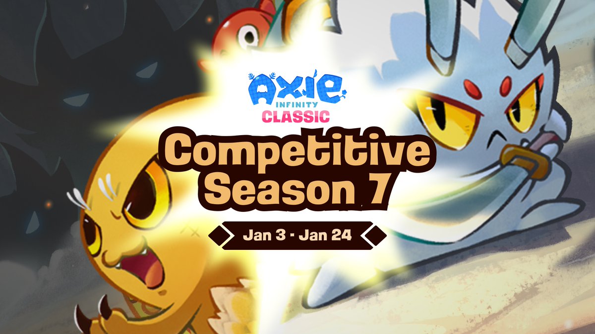 AxieInfinity's tweet photo. Axie Classic Competitive Season 7 is LIVE!

Fresh Features, Fresh Rewards 🏆

🗓️ Four weeks, over 35K AXS in rewards
🏟️ Mini Tournaments are BACK — with AXP
🗼 New PvE Tower Mode is LIVE
🛠️ Updates to Artifacts and Battle Passes
⚙️ Introducing Gear

Play Classic 👇

🔗 : https://t.co/qTbP8A1TFq

Full announcement 👇

📜 : https://t.co/CiudbtLw1N