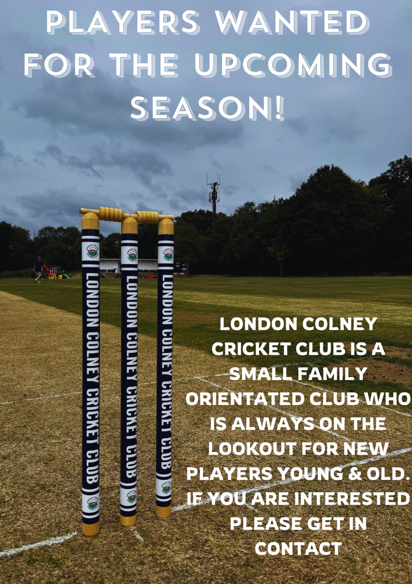 LondonColneyCC (@londoncolneycc) on Twitter photo Do you love Cricket 🏏? Do you want to get more practice on the nets and start playing in 2025?
Currently playing at Division 3B and 9 East for the Hertfordshire Cricket League
If interested please DM us or email us at londoncolneycc@gmail.com Do you love Cricket 🏏? Do you want to get more practice on the nets and start playing in 2025?
Currently playing at Division 3B and 9 East for the Hertfordshire Cricket League
If interested please DM us or email us at londoncolneycc@gmail.com
