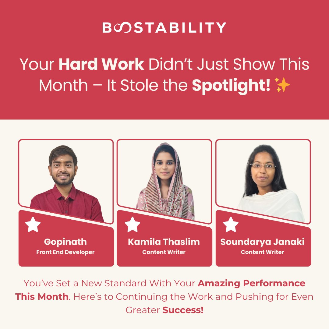 Boostabilitycbe's tweet image. From Going above and Beyond to Delivering Results That Inspired Everyone! Keep Setting the Bar High as Always! ✨

#BestPerformers #Dec2024 #TeamBoostability #Boostability