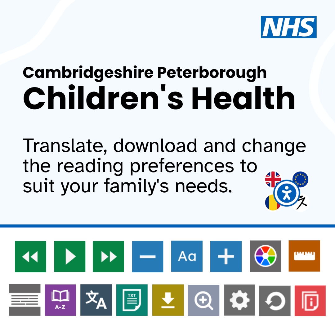 Professionals have you seen the new Cambridgeshire Peterborough Children’s Health platform? Easy to access from a phone, tablet or laptop. Information can be translated, downloaded and adapted to suit a family’s reading needs. Visit cambspborochildrenshealth.nhs.uk 💻📱 #ChildrensHealth