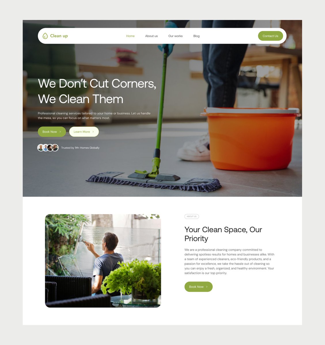 tp_dapson's tweet image. Minimalist landing page design for a cleaning agency 🧼✨