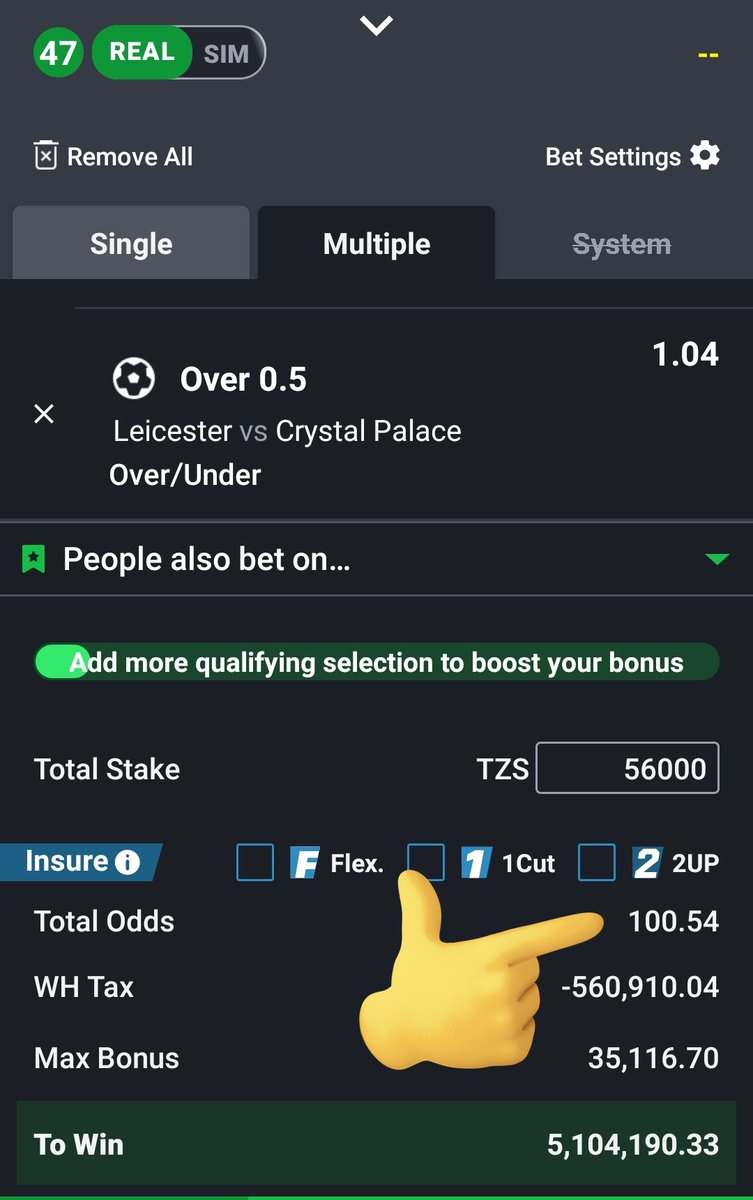 Kule Sportybet nimeandaa mechi 47 za mwezi (Jan 3 - Feb 4) odds 102, option ni goli moja lipatikane mechi nzima.

Uwezekano wa mkeka huu kutiki ni 100%

Code inatoka leo saa 19:03

👉RETWEET UTATUMIWA CODE
👉WEKA ON NOTIFICATION 

🍟
VIP A&amp;B👉0783534353

💸
5.1M kwa stake ya 56K