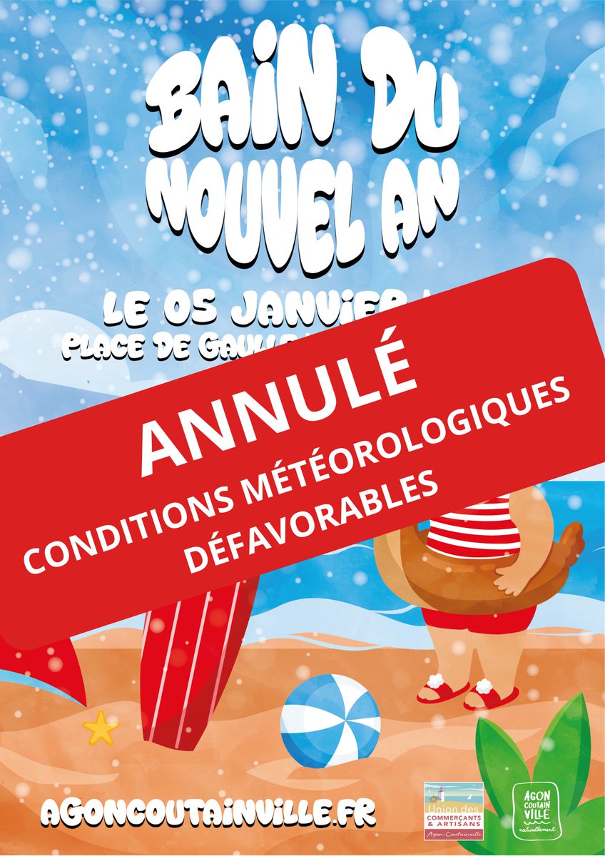 🌊[ANNULATION DU BAIN DE L'AN]🌊

En raison de conditions météo défavorables ne garantissant pas la sécurité des participants, nous avons pris la décision d'annuler le Bain de l'An ainsi et les balades à poney. 🌊🐴

Nous remercions pour votre compréhension.