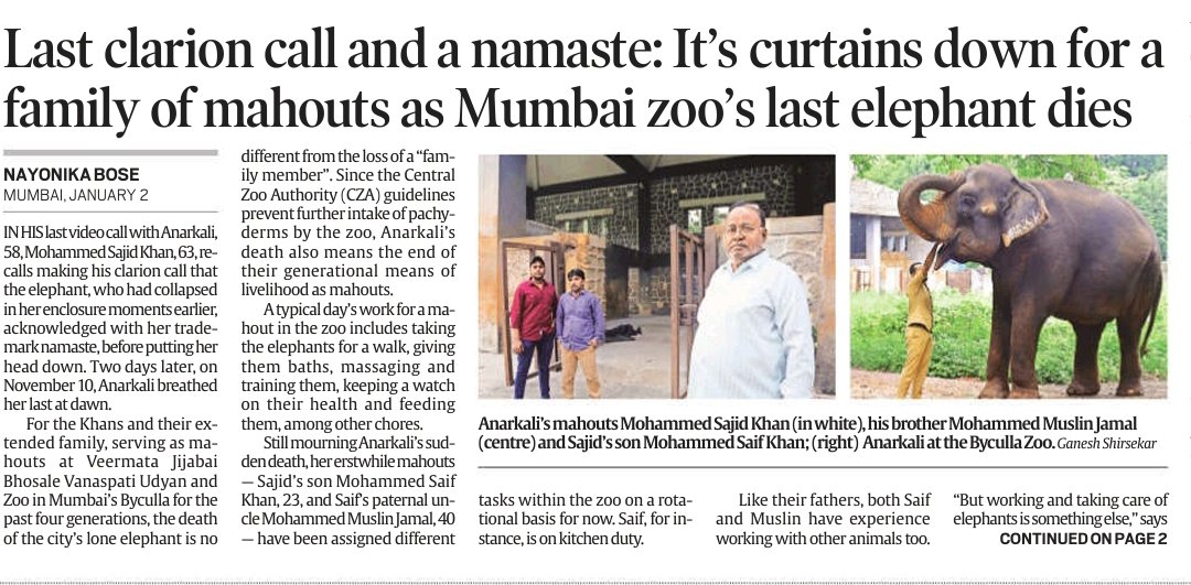 Last clarion call and a namaste: As Mumbai's last elephant Anarkali dies, it's curtains down as mahouts for one family who have been serving as mahouts at Byculla Zoo for the past four generations

Loved meeting the family who spoke fondly of their bond: indianexpress.com/article/cities…