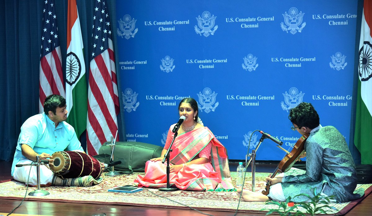USIEF (@usief) on Twitter photo U.S. Fulbright-Nehru student researcher Hamsa Shanmugam delivered a Carnatic concert at the <a href="/USAndChennai/">U.S. Consulate General Chennai</a> , joined by Srinaath Kidambi Perangur (violin) and L. Subramanian (mridangam). The event celebrated the spirit of Margazhi, blending traditional hymns, themes & compositions U.S. Fulbright-Nehru student researcher Hamsa Shanmugam delivered a Carnatic concert at the <a href="/USAndChennai/">U.S. Consulate General Chennai</a> , joined by Srinaath Kidambi Perangur (violin) and L. Subramanian (mridangam). The event celebrated the spirit of Margazhi, blending traditional hymns, themes & compositions