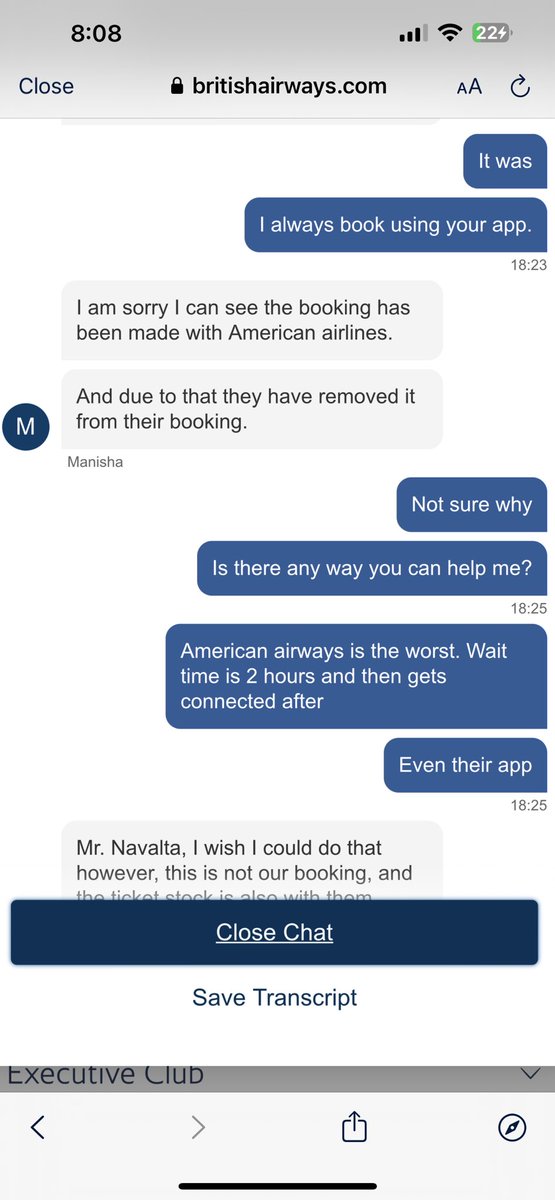 Ron42966434's tweet photo. @British_Airways and @AmericanAir : My flight was booked via BA’s app. Carrier is AA. Initial flight from LHR to LAS was cancelled. Was booked by AA to BA and made it to LAS 24 hours later. Now, our return flight is cancelled. Now, both of you are pointing fingers. https://t.co/7UkZDuO9RP
