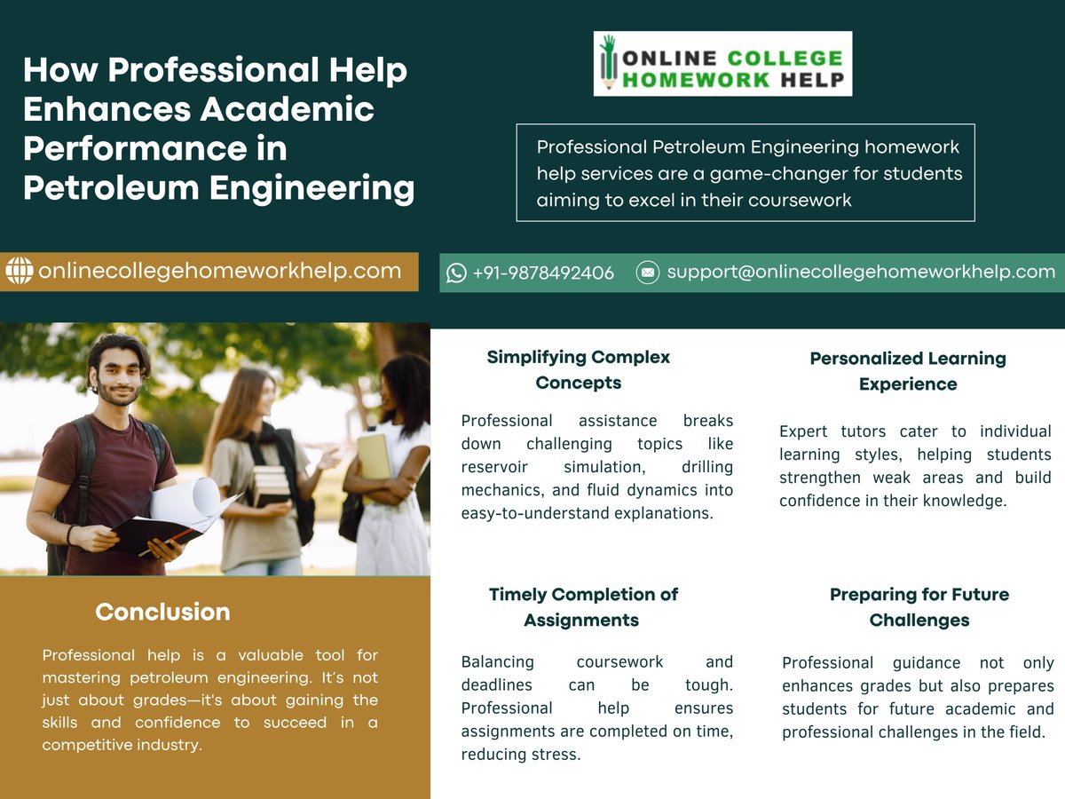 Onlinechwhelp's tweet image. 👉Share this infographic with your friends
✅ +91-9878492406
📩 support@onlinecollegehomeworkhelp.com
onlinecollegehomeworkhelp.com/petroleum-engi…
#petroleumengineering #oilengineering #petroleumengineeringhomeworkhelp #petrochemicalengineering #petroleumengineeringtutoringhelp #infographic