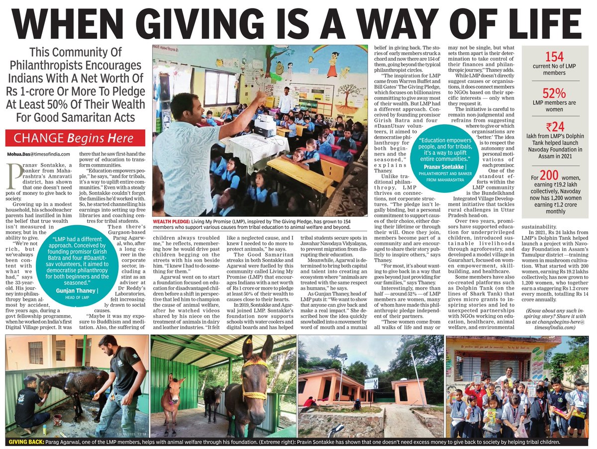 With 155 Indians committing 50% of their wealth for philanthropy, the LMP community is redefining giving in India. If you’re ready to make a difference, join us in this journey of impact and purpose! 🌍
Make your promise today: lnkd.in/dxDfF6XM 
#LivingMyPromise <a href="/mohuadazz/">Mohua Das</a>